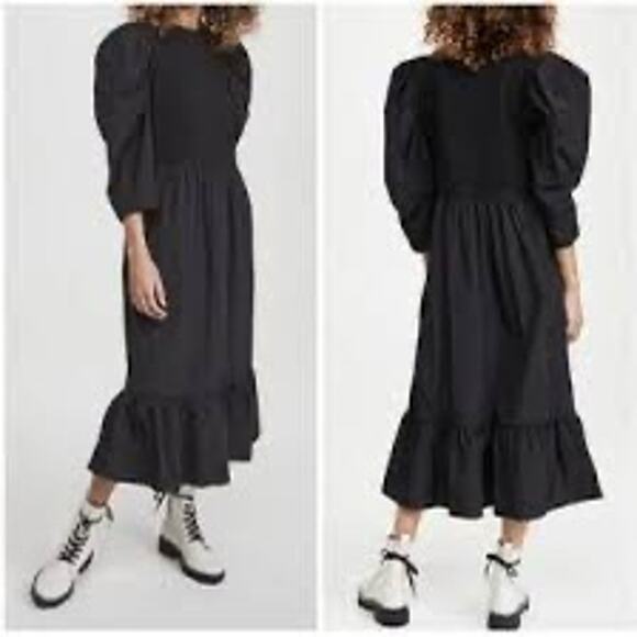 Sea New York Dresses & Skirts - Sea New York Nadja Taffeta Ruffled Puff Sleeve Midi Dress Black Womens Size XS